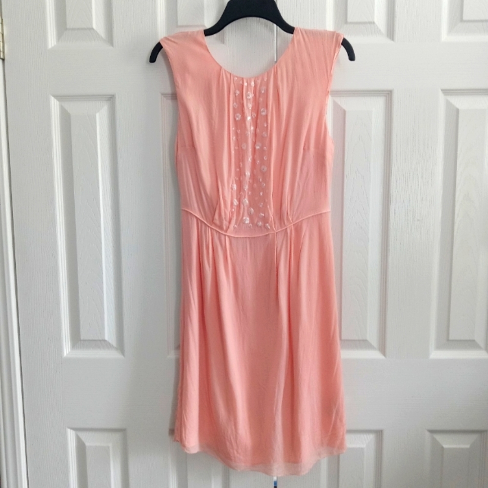 Boden Dress Tank Midi Sequin Blush Pink Lined Viscose Cutout Rear Size 8